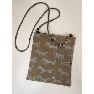 Stylish Small Green and Blue Crossbody Bag with Dog and Fish Print